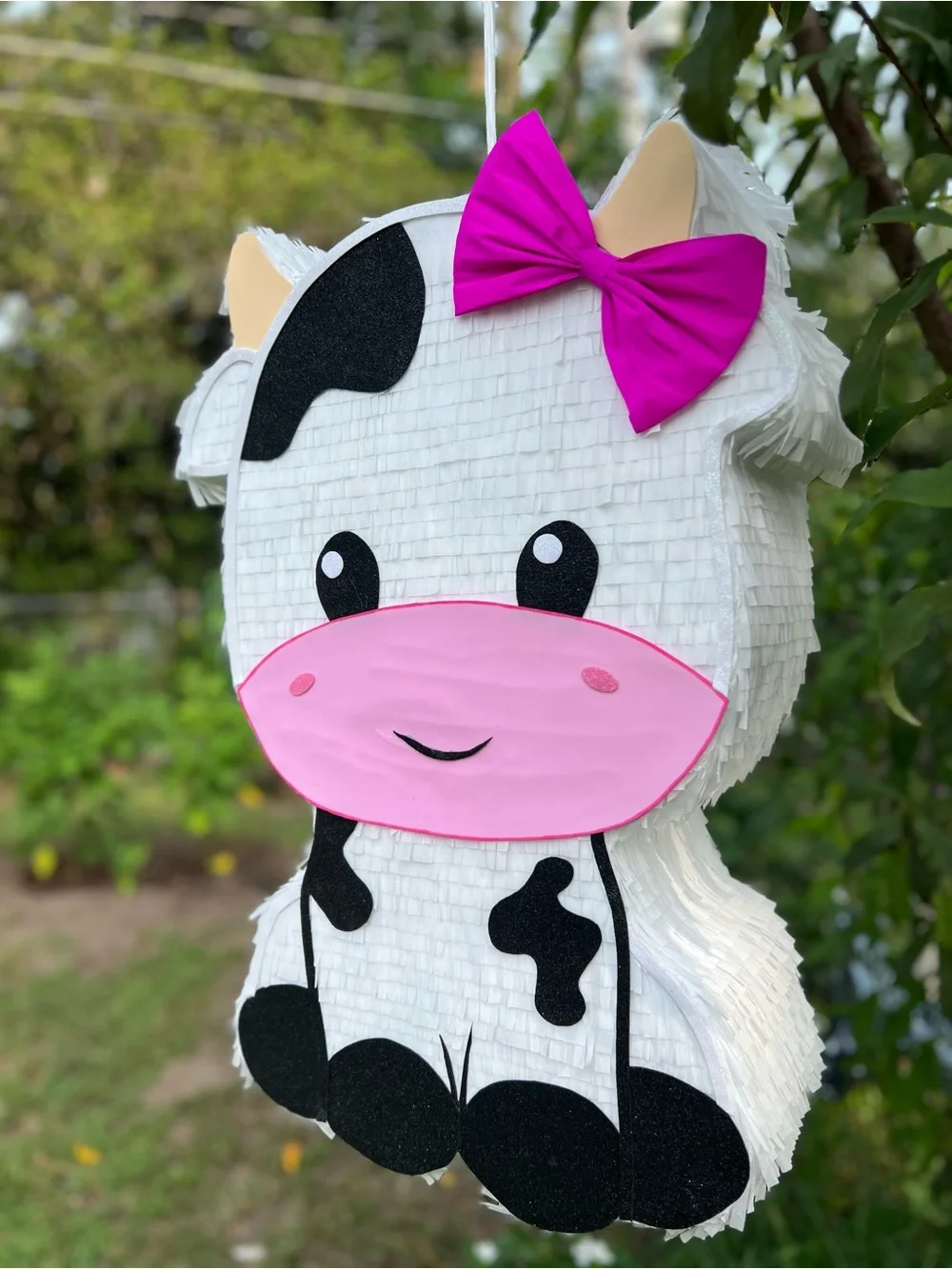 Cute Cow Party Piñata - White & Pink